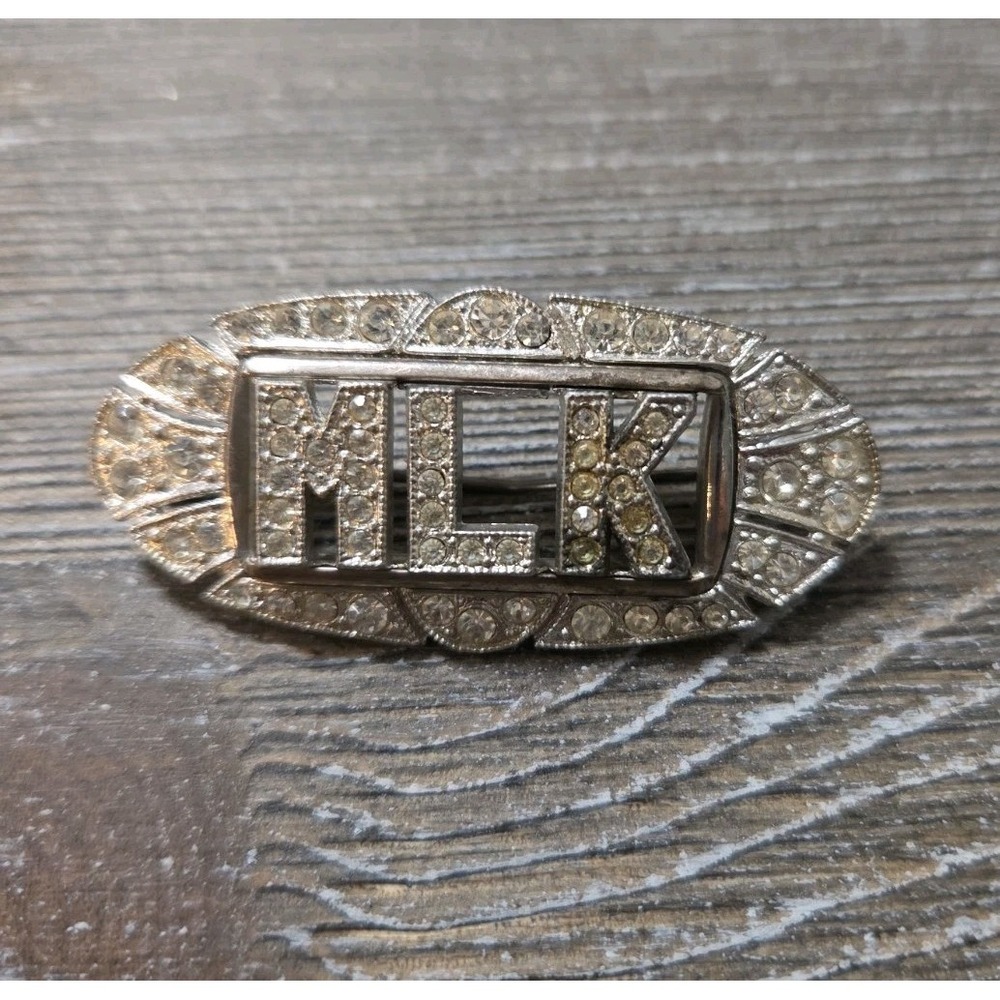 Vintage Art Deco Lapel Pin Brooch Oval Rhinestone Initial Monogram MLK